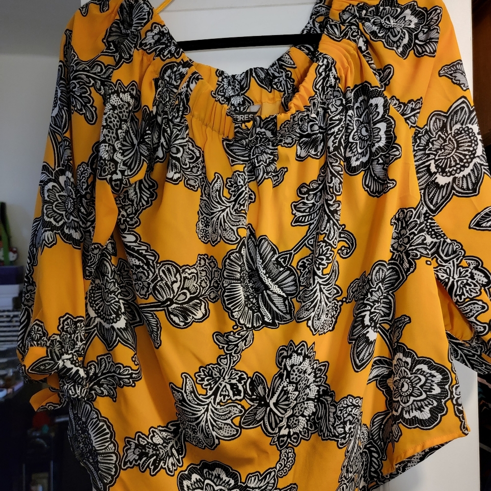 Express Yellow Floral off the shoulder Top